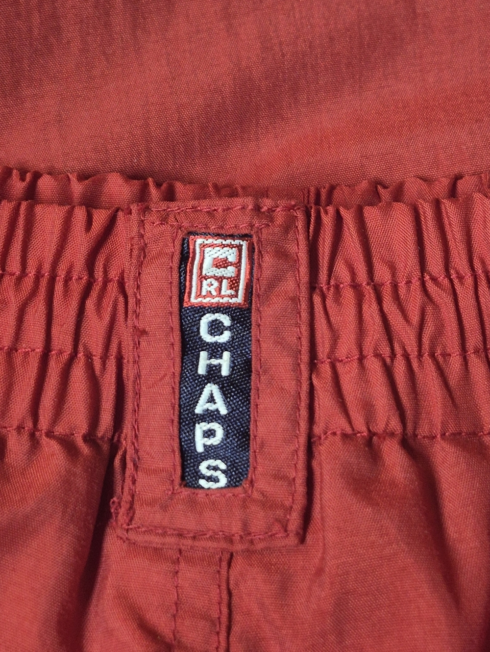 Vintage 90s Chaps Ralph Lauren Swim Trunks Red Nylon Logo XL Short Inseam - Picture 7 of 14